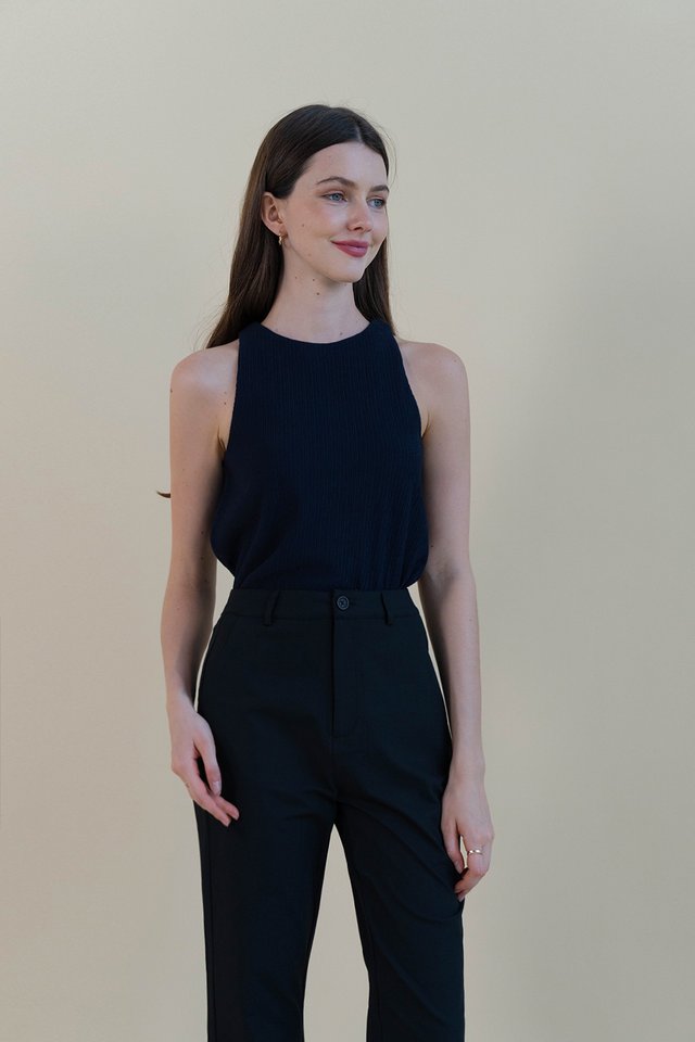 REMI TEXTURED HIGH NECK TOP NAVY