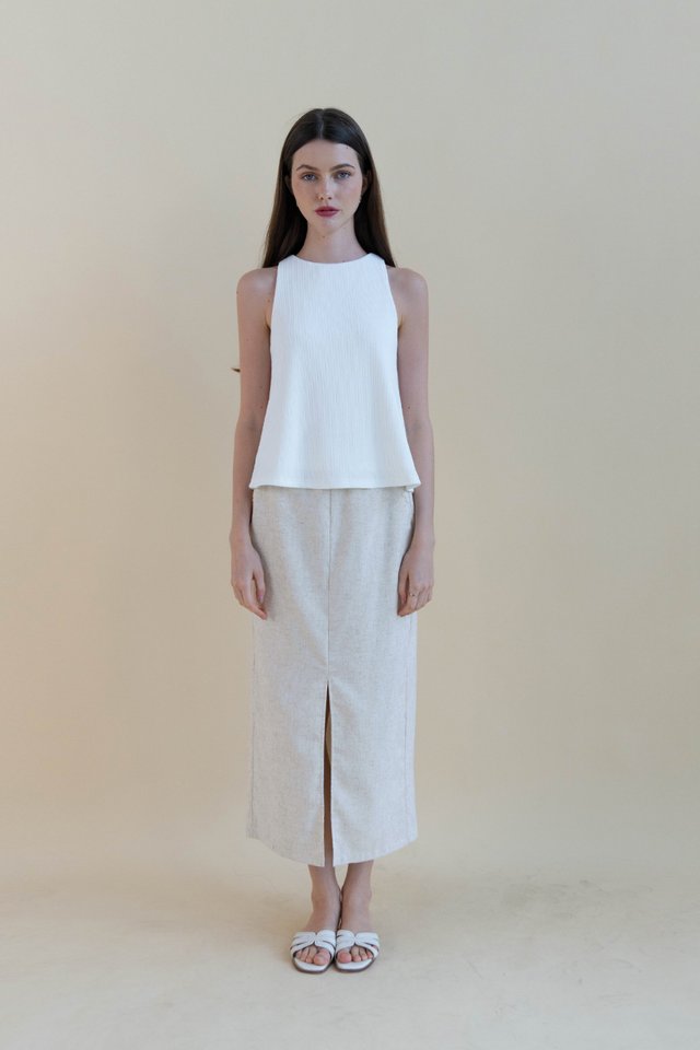 REMI TEXTURED HIGH NECK TOP WHITE
