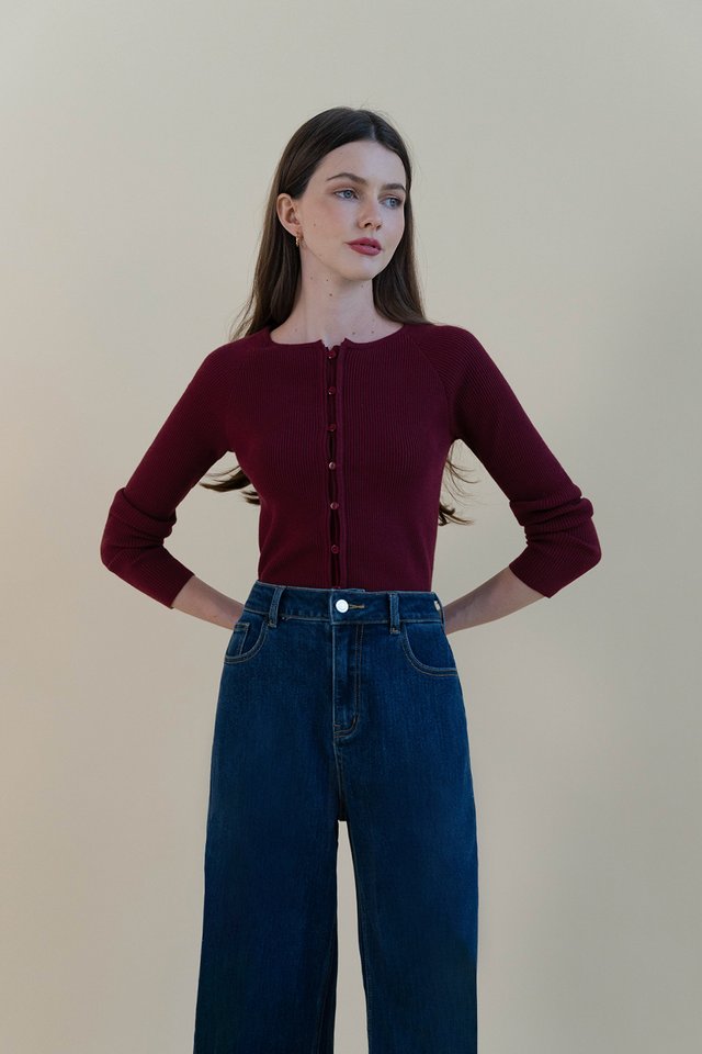 SANNY RIBBED CARDIGAN WINE