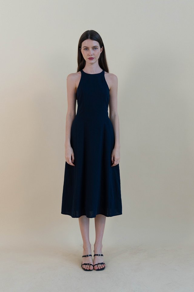 STELLA LINEN DRESS NAVY