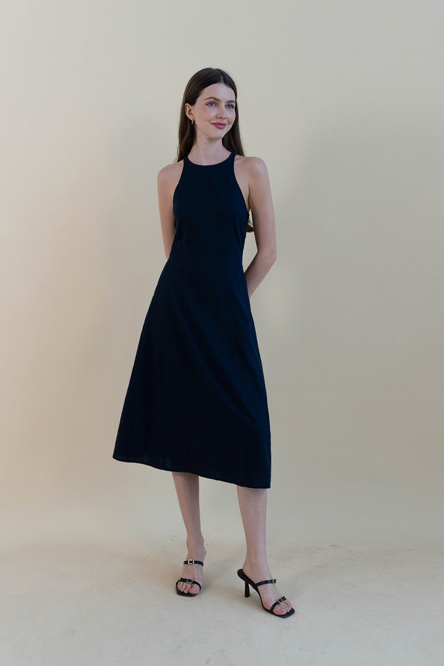 STELLA LINEN DRESS NAVY