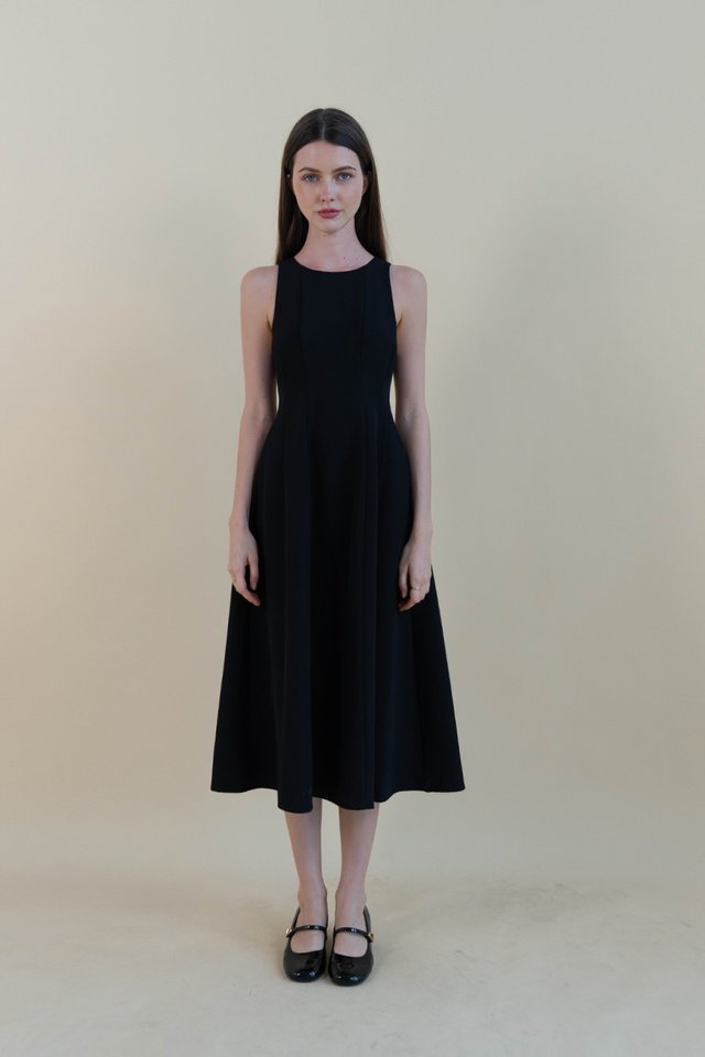 SUZANNE HIGH NECK PANEL DRESS BLACK