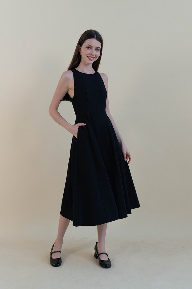 SUZANNE HIGH NECK PANEL DRESS BLACK