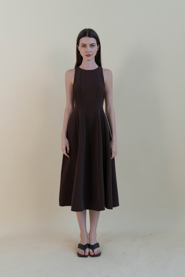 SUZANNE HIGH NECK PANEL DRESS ESPRESSO