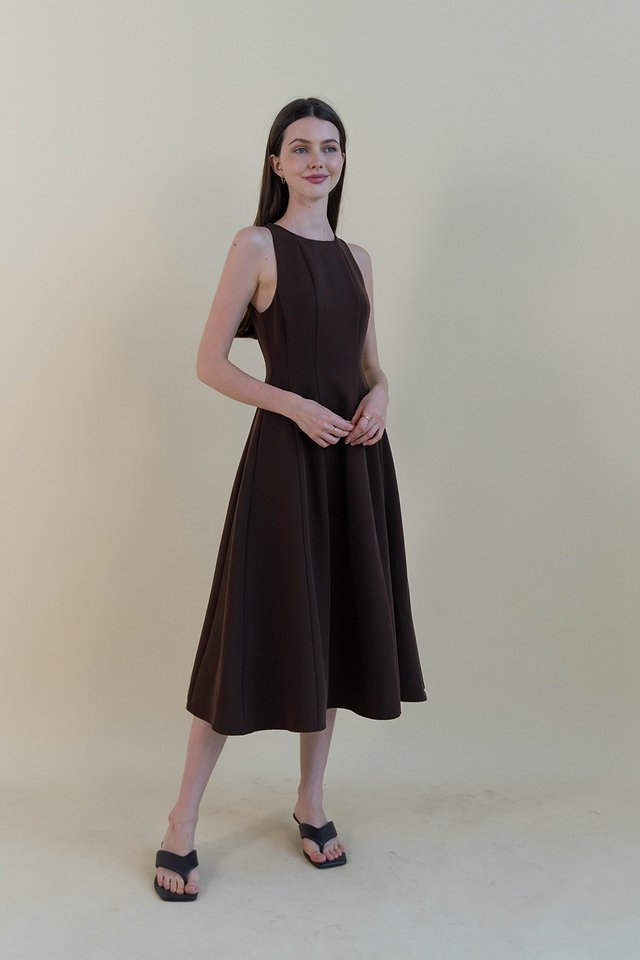 SUZANNE HIGH NECK PANEL DRESS ESPRESSO