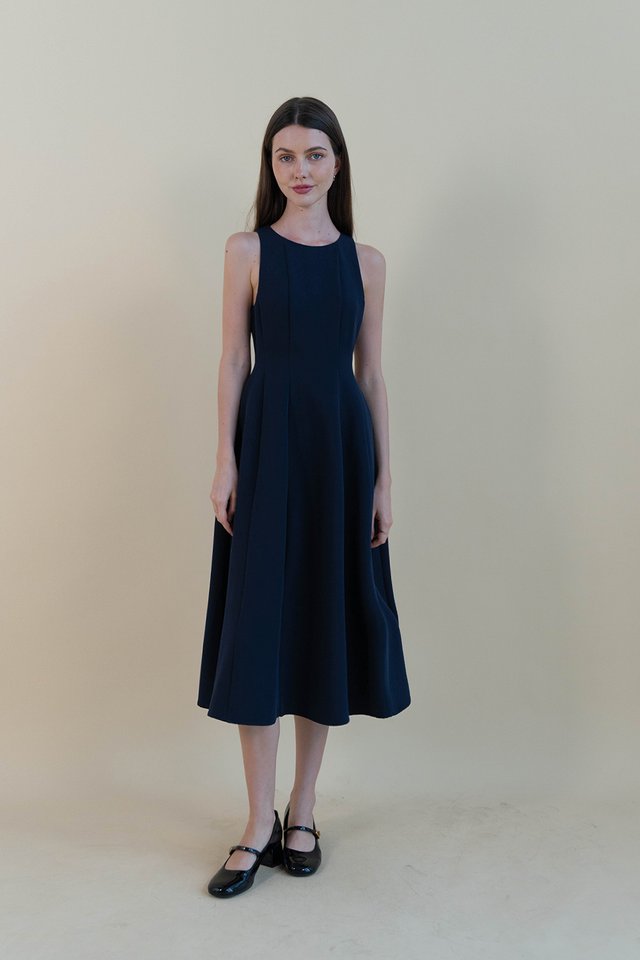 SUZANNE HIGH NECK PANEL DRESS MIDNIGHT
