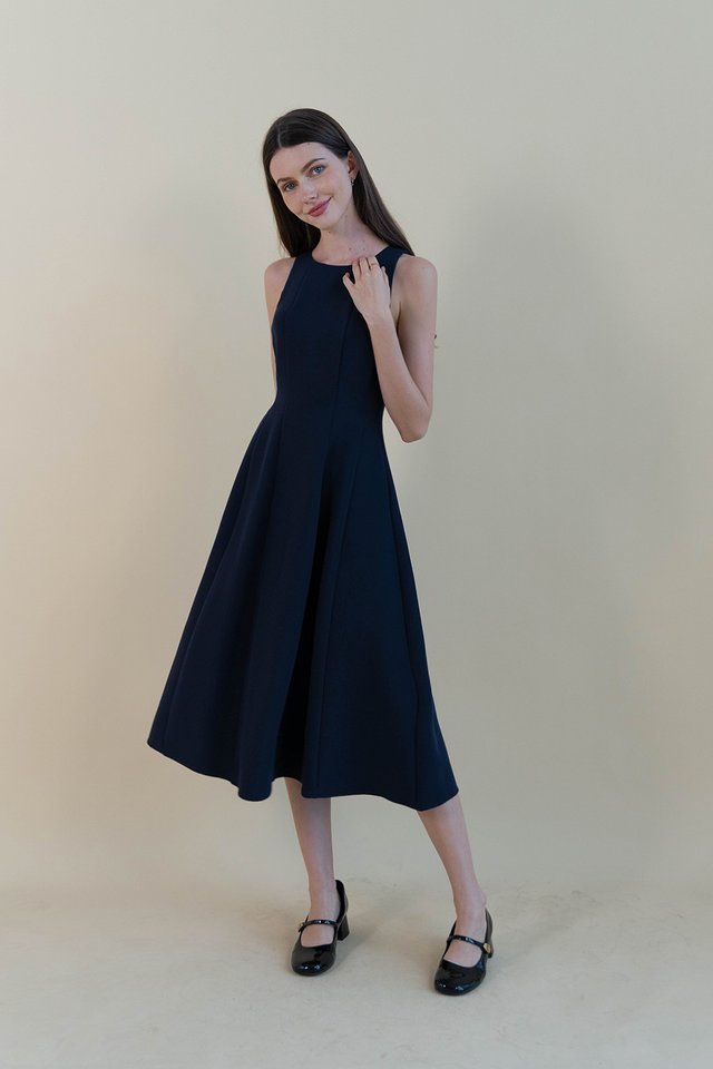 SUZANNE HIGH NECK PANEL DRESS MIDNIGHT