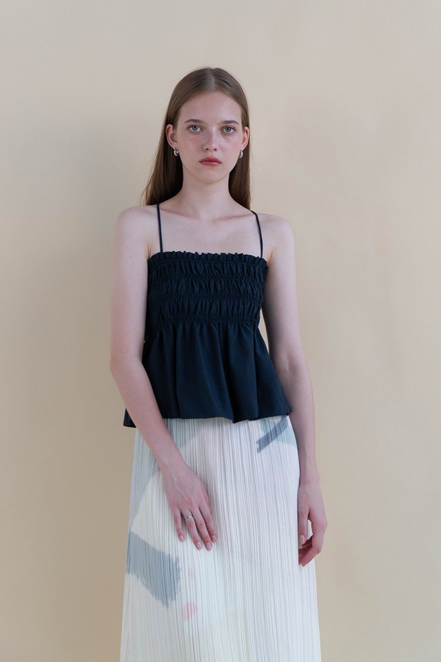 SYLVIE SHIRRED TOP MIDNIGHT
