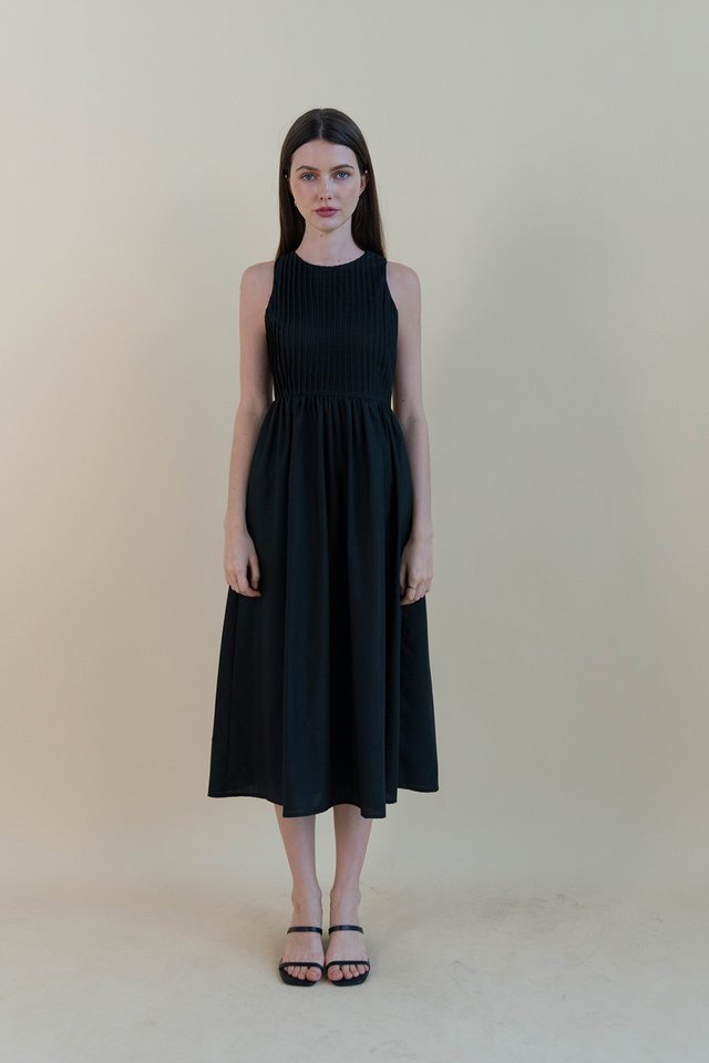 WHITNEY PLEATED BODICE DRESS BLACK