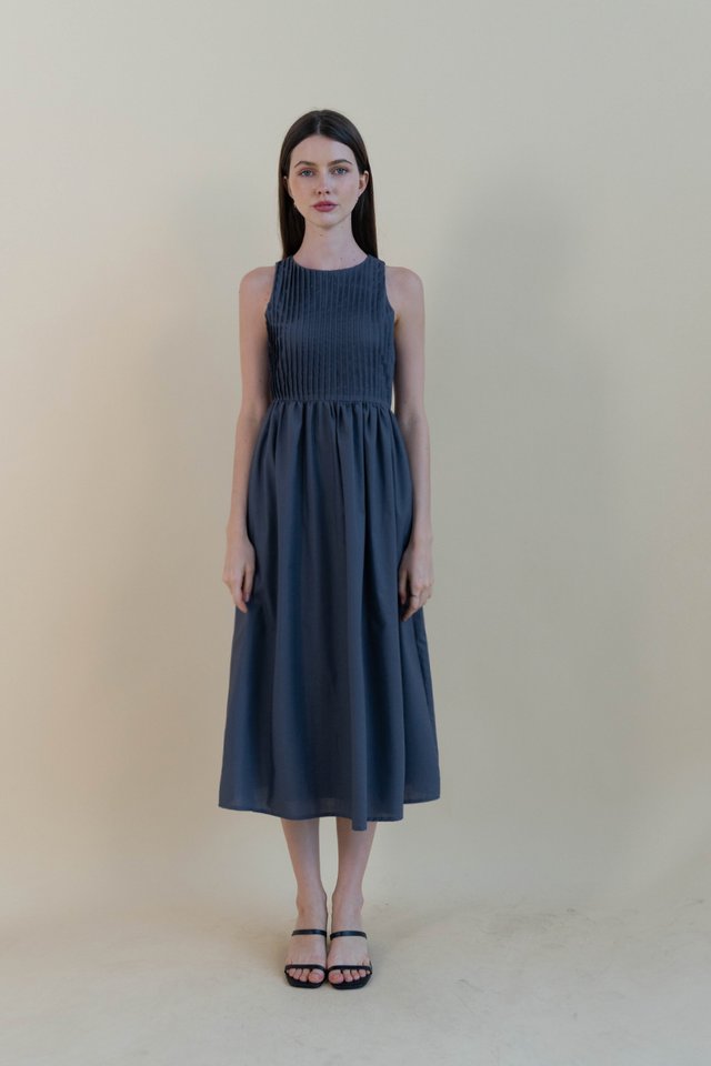 WHITNEY PLEATED BODICE DRESS OCEAN