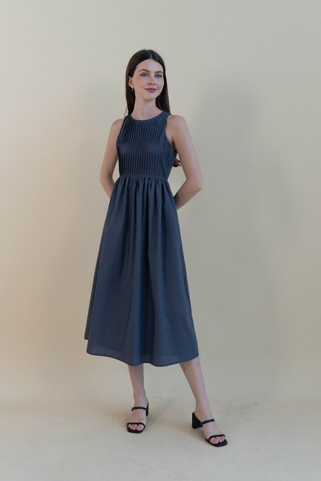 WHITNEY PLEATED BODICE DRESS OCEAN