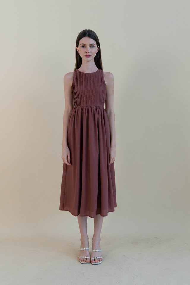 WHITNEY PLEATED BODICE DRESS ROSEWOOD