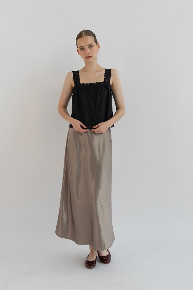 ALTHEA EYELET LOOSE TANK TOP BLACK