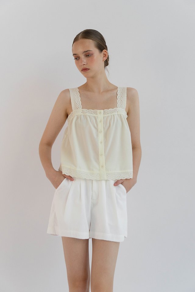ALTHEA EYELET LOOSE TANK TOP BUTTERMILK