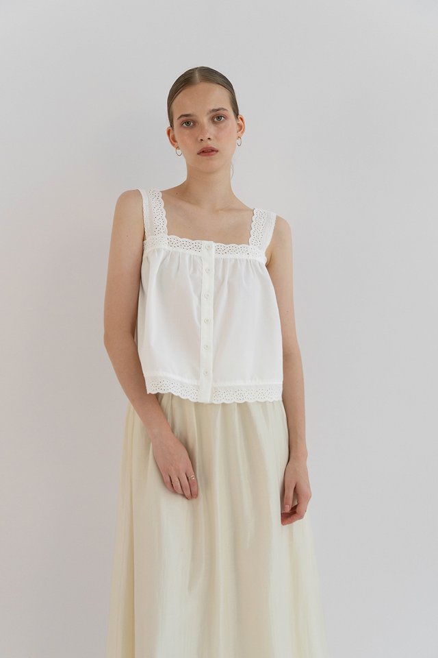 ALTHEA EYELET LOOSE TANK TOP WHITE