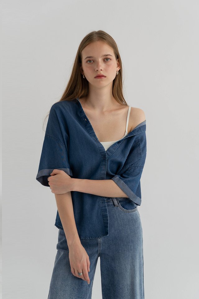 ASHER DENIM SHORT SLEEVE SHIRT DARK WASH