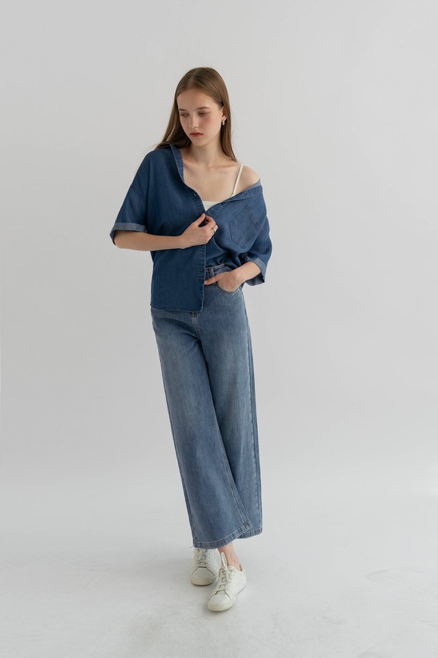 ASHER DENIM SHORT SLEEVE SHIRT DARK WASH