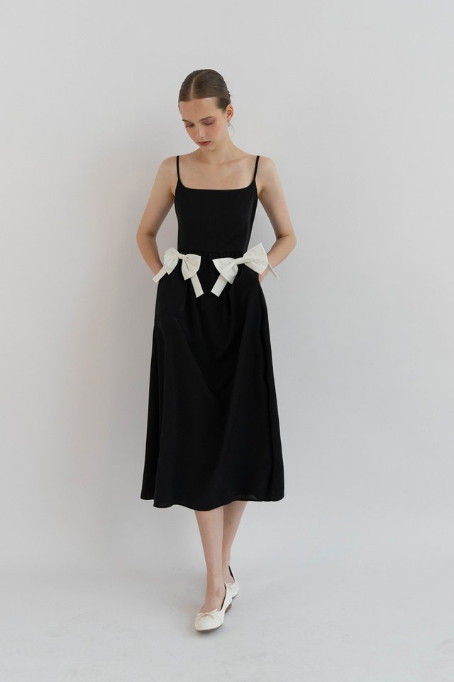 GERMAINE BOW RIBBON DRESS BLACK