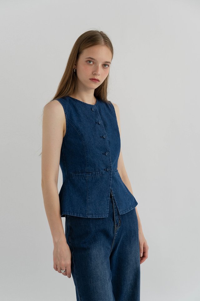 HAYDEN DENIM VEST TOP DARK WASH