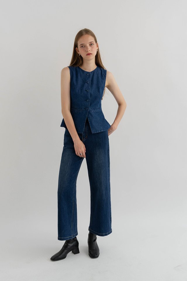 HAYDEN DENIM VEST TOP DARK WASH
