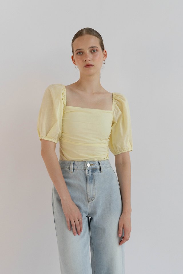 JOHANNA POUF SLEEVE TOP BUTTERMILK
