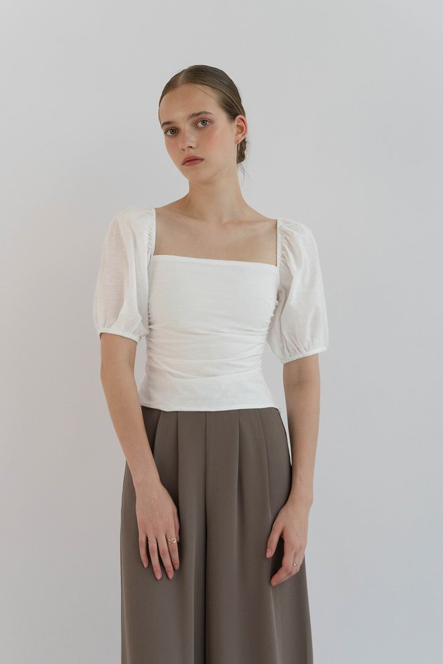 JOHANNA POUF SLEEVE TOP WHITE