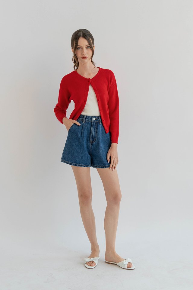LUKE PLEAT DENIM SHORTS DARK WASH