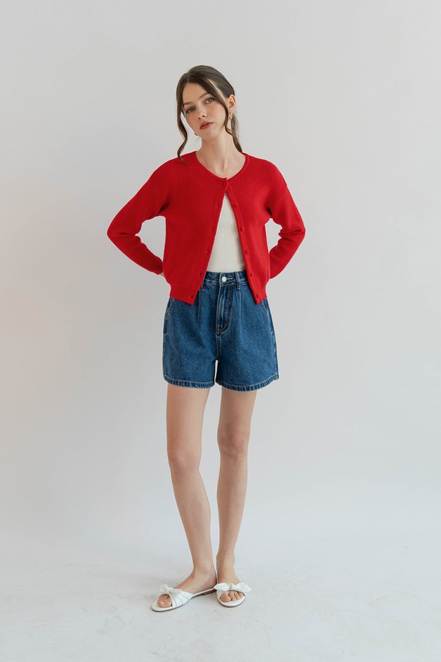 LUKE PLEAT DENIM SHORTS DARK WASH