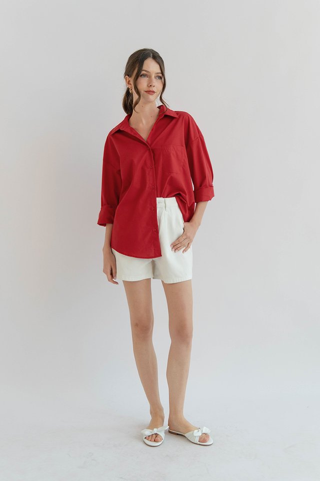 LUKE PLEAT DENIM SHORTS WHITE
