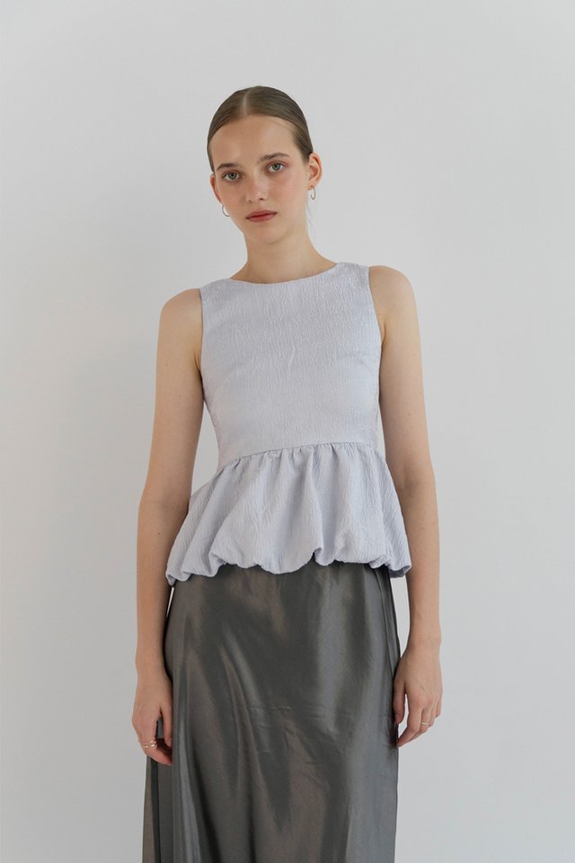 MILA PEPLUM BUBBLE TOP ICE BLUE