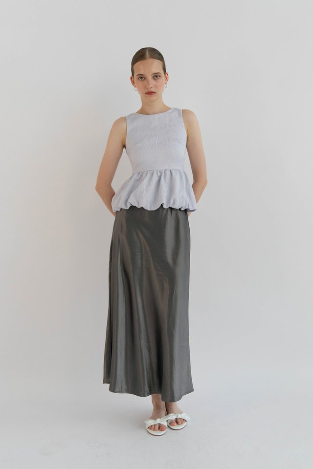 MILA PEPLUM BUBBLE TOP ICE BLUE