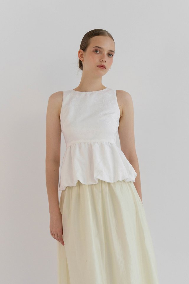 MILA PEPLUM BUBBLE TOP WHITE