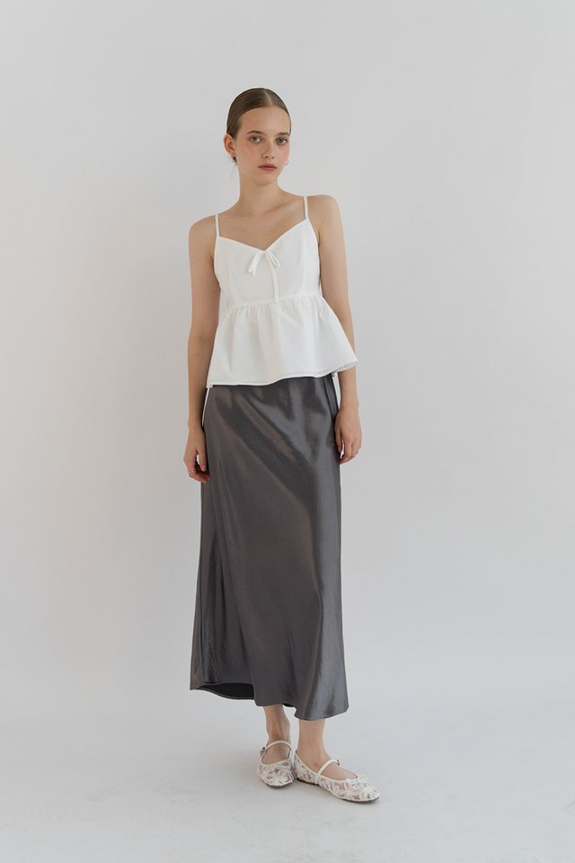 MOYA SATIN LONG SKIRT GRAPHITE