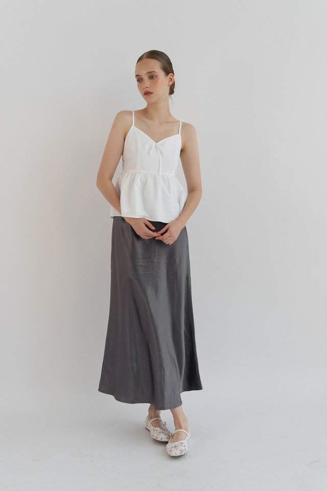 MOYA SATIN LONG SKIRT GRAPHITE