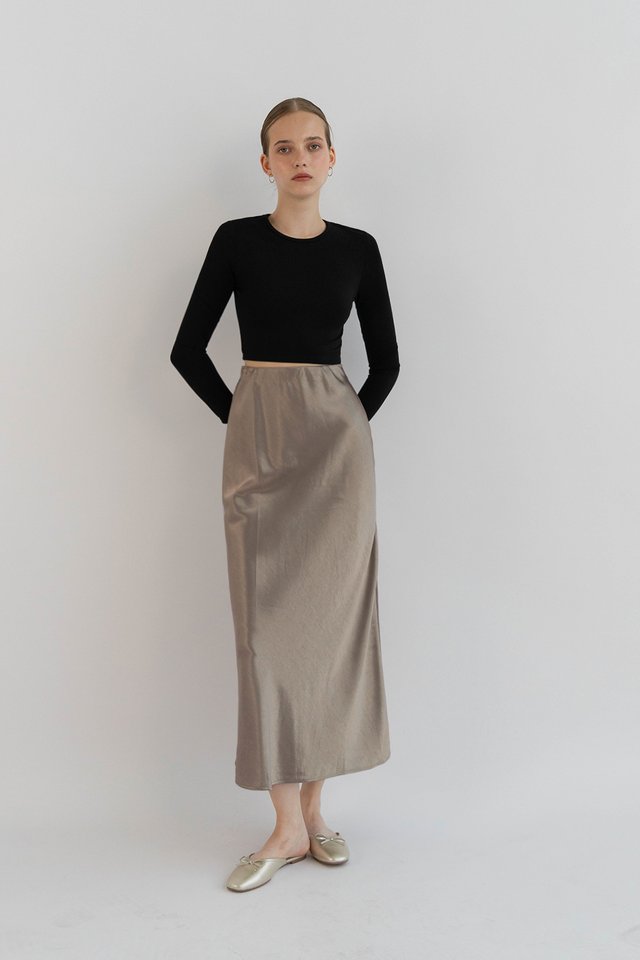 MOYA SATIN LONG SKIRT PEWTER
