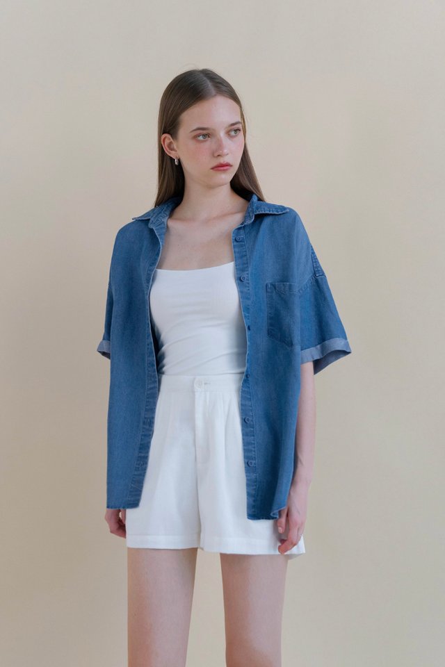 ASHER DENIM SHORT SLEEVE SHIRT MIDWASH