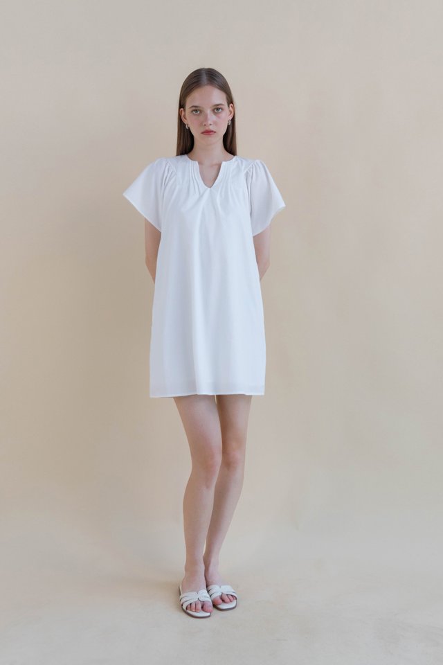 DELLA FLUTTER SLEEVE DRESS WHITE