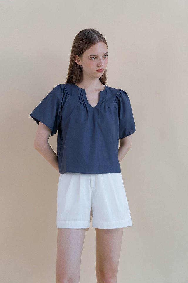 DIA FLUTTER SLEEVE TOP OXFORD BLUE