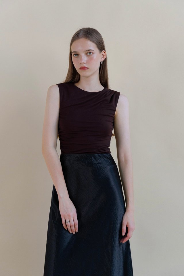KARLA RUCHED SIDE TOP ESPRESSO