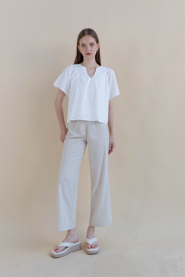 LESLIE LINEN FLARE PANTS (PETITE) SAND