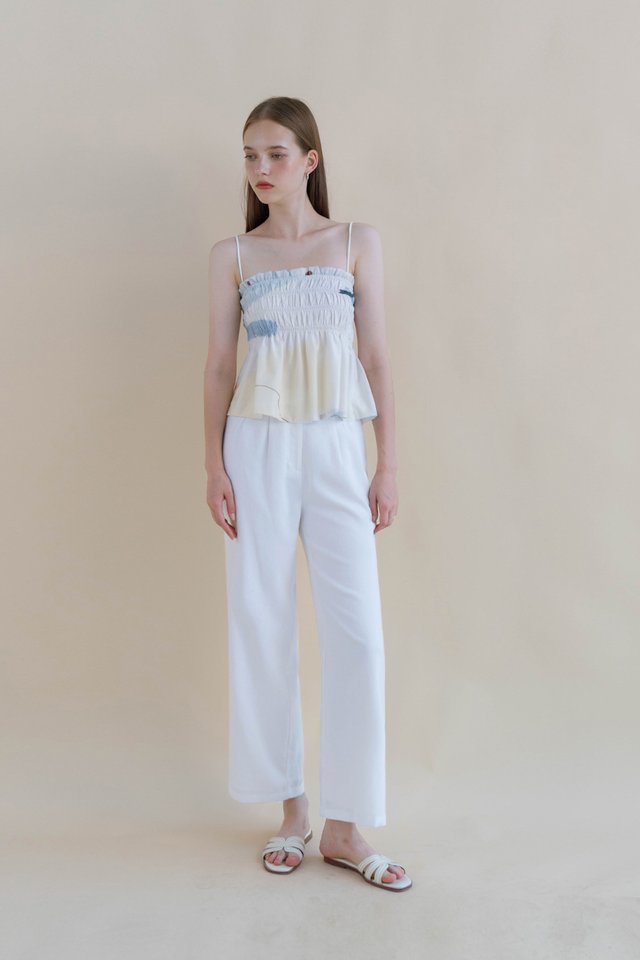 LESLIE LINEN FLARE PANTS (PETITE) WHITE