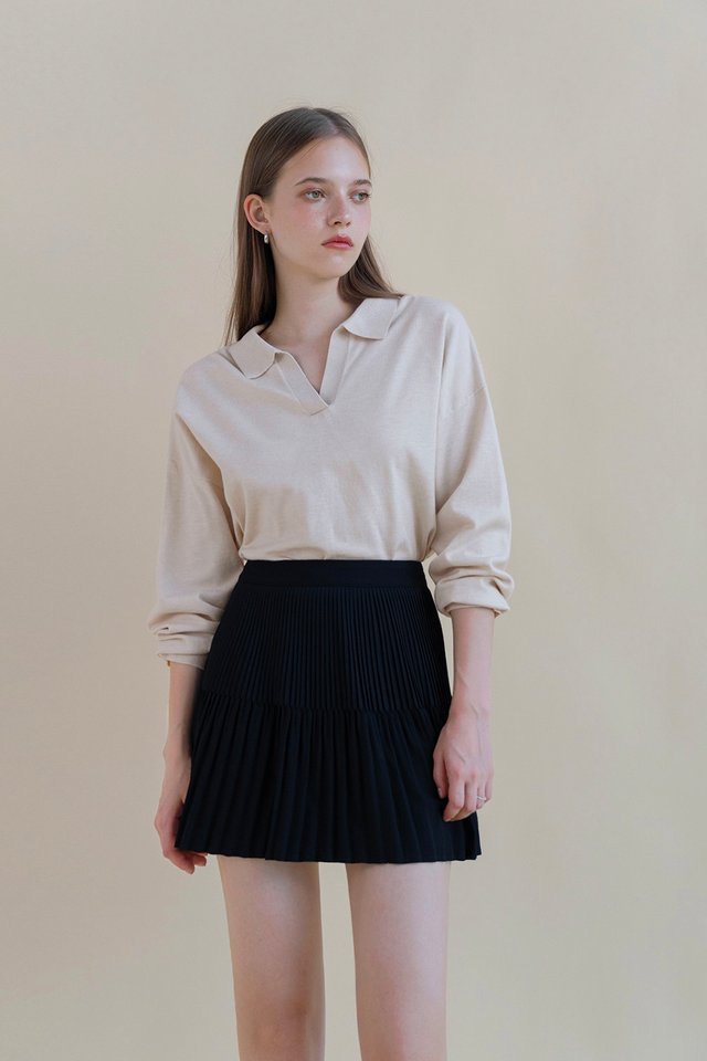 ROXANNE COLLARED KNIT PULLOVER COCONUT