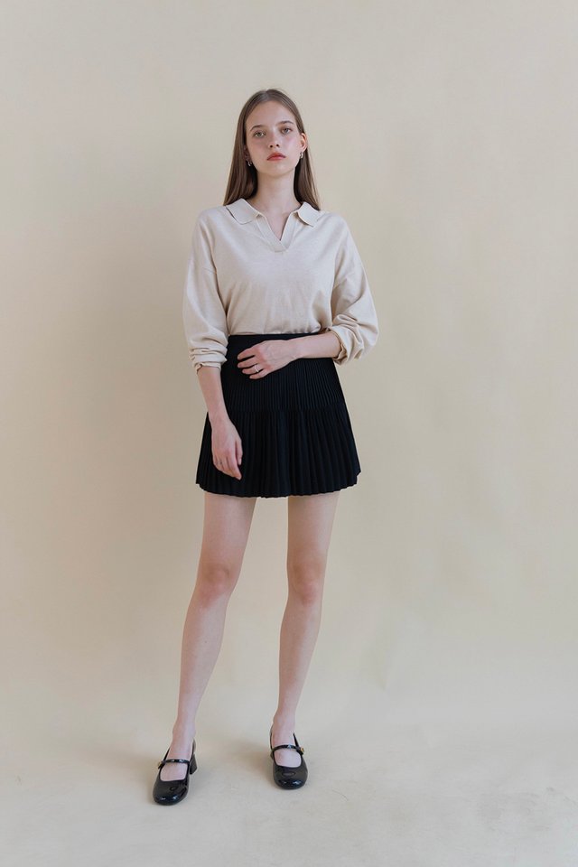 ROXANNE COLLARED KNIT PULLOVER COCONUT