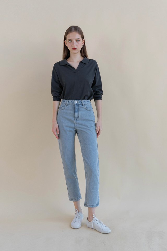 ROXANNE COLLARED KNIT PULLOVER DARK GREY