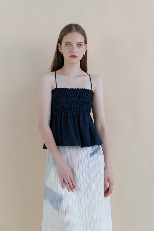 SYLVIE SHIRRED TOP MIDNIGHT