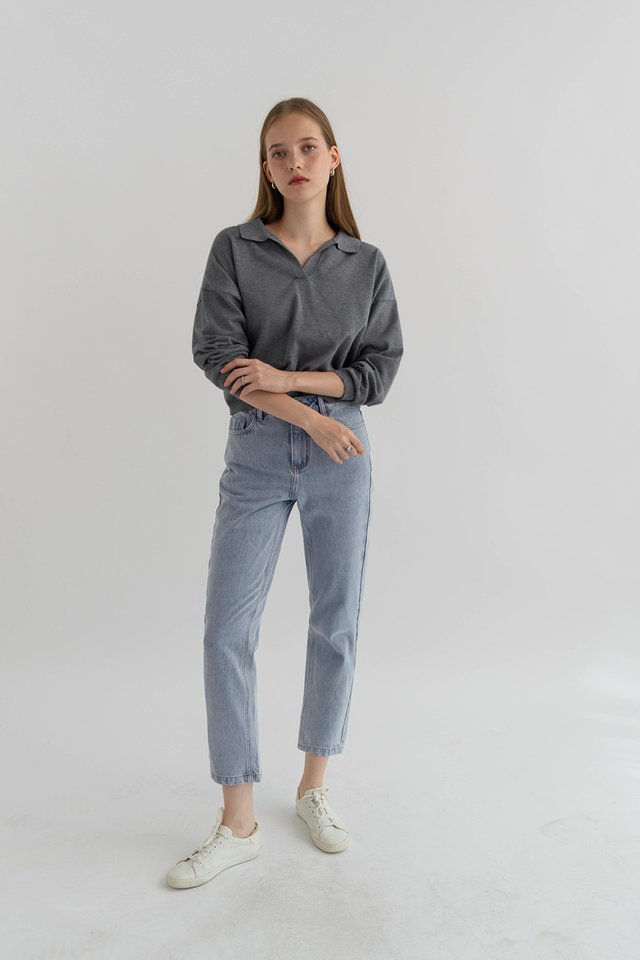 ROXANNE COLLARED KNIT PULLOVER SLATE
