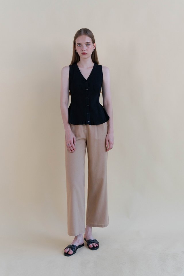 YASMIN KNIT FLARE VEST TOP BLACK
