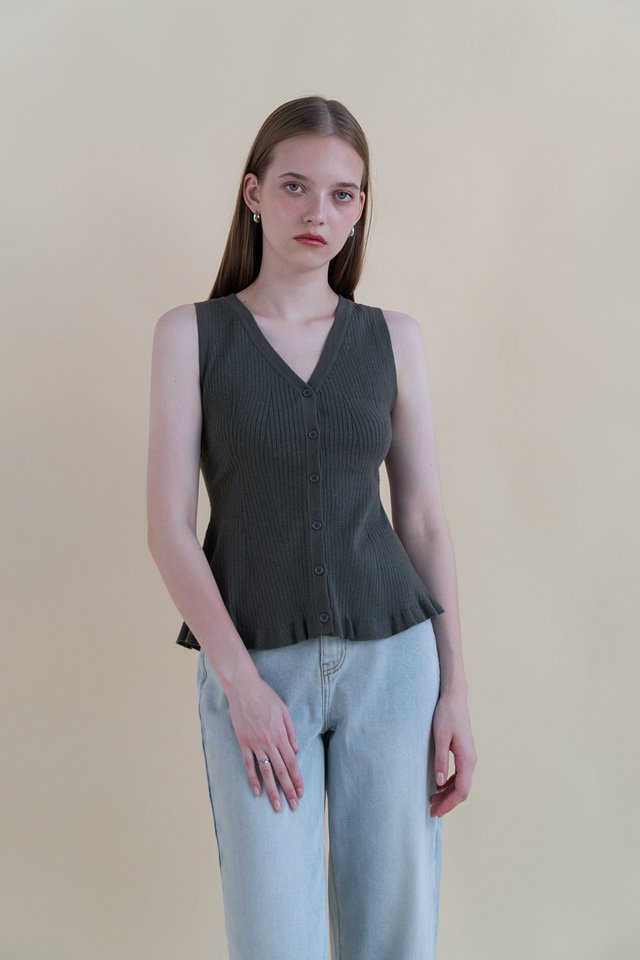 YASMIN KNIT FLARE VEST TOP SLATE
