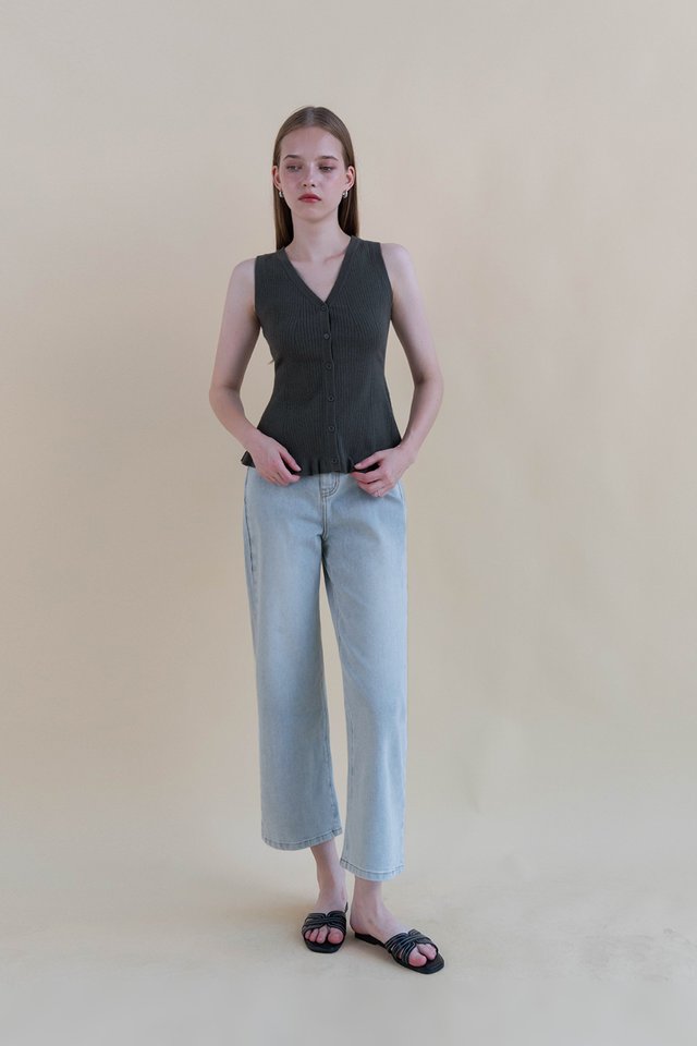 YASMIN KNIT FLARE VEST TOP SLATE