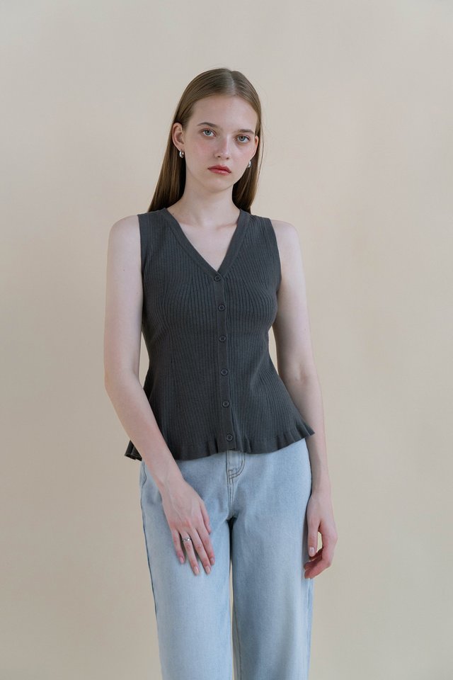 YASMIN KNIT FLARE VEST TOP SLATE